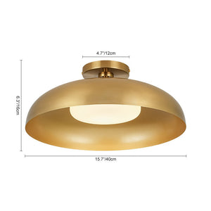 LightFixturesUSA - Wide Iron Dome Dimmable LED Semi Flush Ceiling Light - Ceiling Light - Brass - 