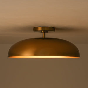 LightFixturesUSA - Wide Iron Dome Dimmable LED Semi Flush Ceiling Light - Ceiling Light - Brass - 