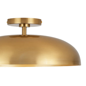 LightFixturesUSA - Wide Iron Dome Dimmable LED Semi Flush Ceiling Light - Ceiling Light - Brass - 