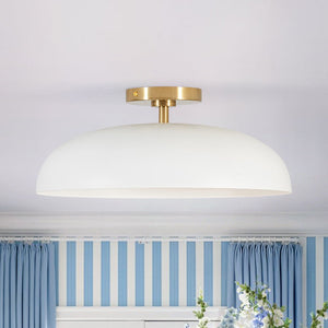 LightFixturesUSA - Wide Iron Dome Dimmable LED Semi Flush Ceiling Light - Ceiling Light - White - 