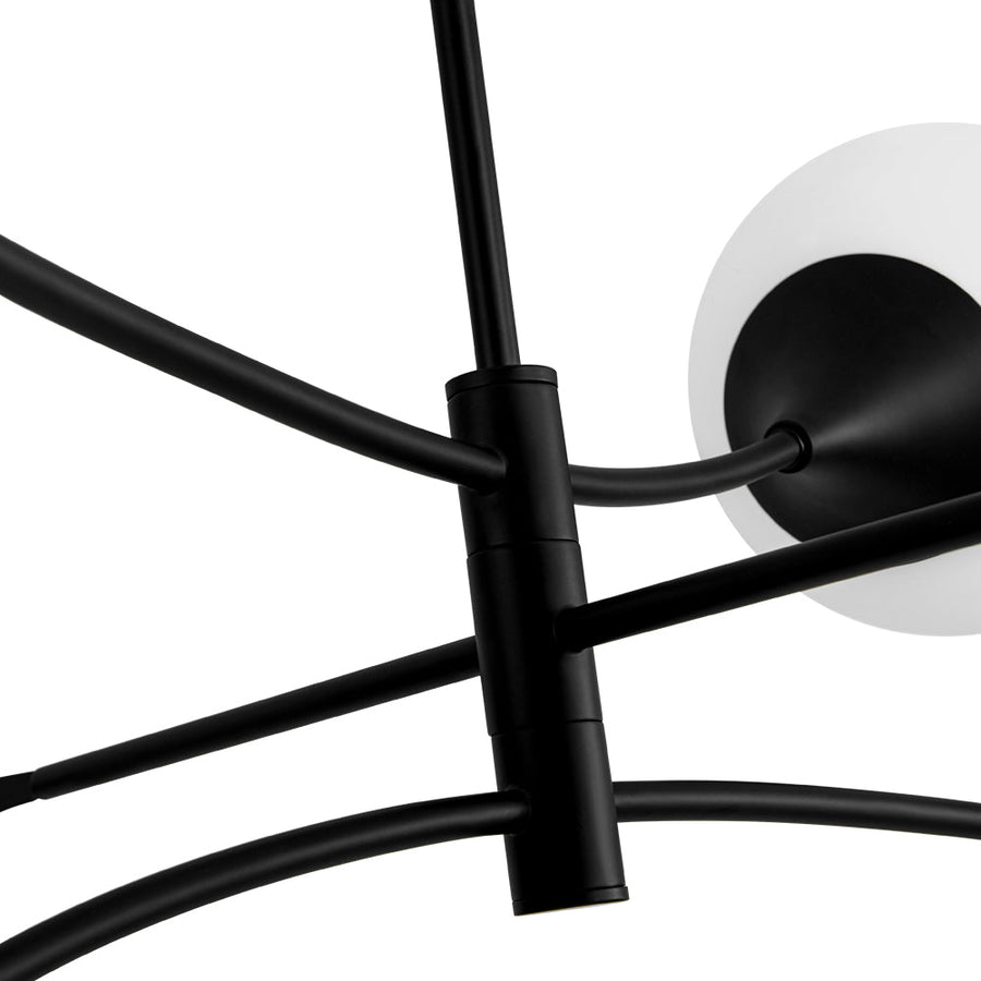 LightFixturesUSA - Wind - Vane Tiered 3 - Light Opal Glass Globe Sputnik Chandelier - Chandelier - Black - 