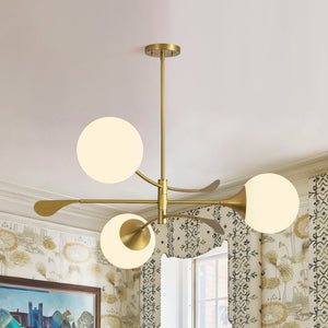 LightFixturesUSA - Wind - Vane Tiered 3 - Light Opal Glass Globe Sputnik Chandelier - Chandelier - Brass - 