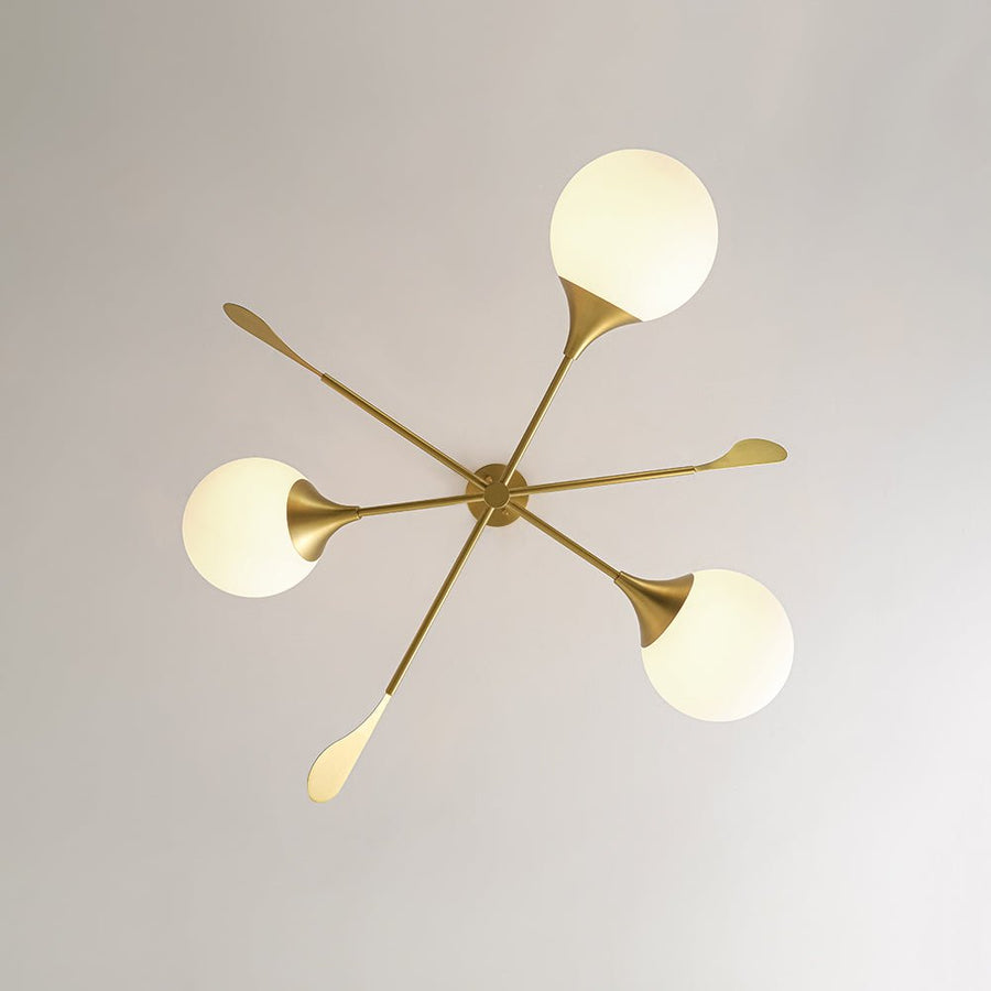 LightFixturesUSA - Wind - Vane Tiered 3 - Light Opal Glass Globe Sputnik Chandelier - Chandelier - Brass - 