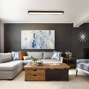 LightFixturesUSA - Wood Accent Oval Dimmable LED Flush Mount Ceiling Light - Ceiling Light - Black - 