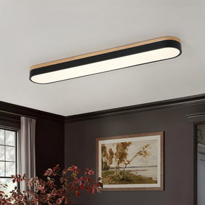 LightFixturesUSA - Wood Accent Oval Dimmable LED Flush Mount Ceiling Light - Ceiling Light - Black - 