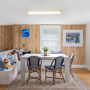 LightFixturesUSA - Wood Accent Oval Dimmable LED Flush Mount Ceiling Light - Ceiling Light - White - 