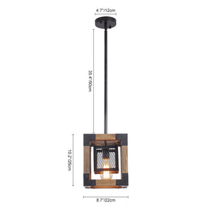 1-Light Square Wood Pendant Light