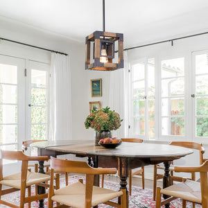 1-Light Square Wood Pendant Light
