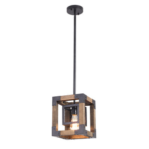 1-Light Square Wood Pendant Light
