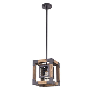 1-Light Square Wood Pendant Light