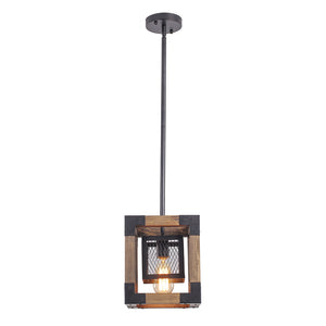 1-Light Square Wood Pendant Light