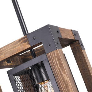1-Light Square Wood Pendant Light
