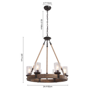 6-Light Wood Wagon Wheel Chandelier Modern Farmhouse