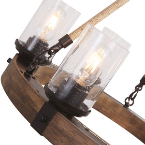 6-Light Wood Wagon Wheel Chandelier Modern Farmhouse