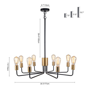 8-Light Mid Century Black Brass Sputnik Chandelier