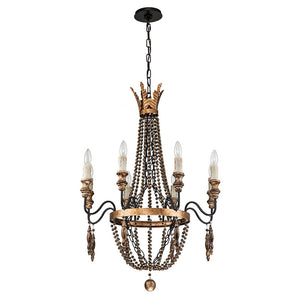 Antique Wood Beaded Empire Chandelier