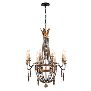 Antique Wood Beaded Empire Chandelier