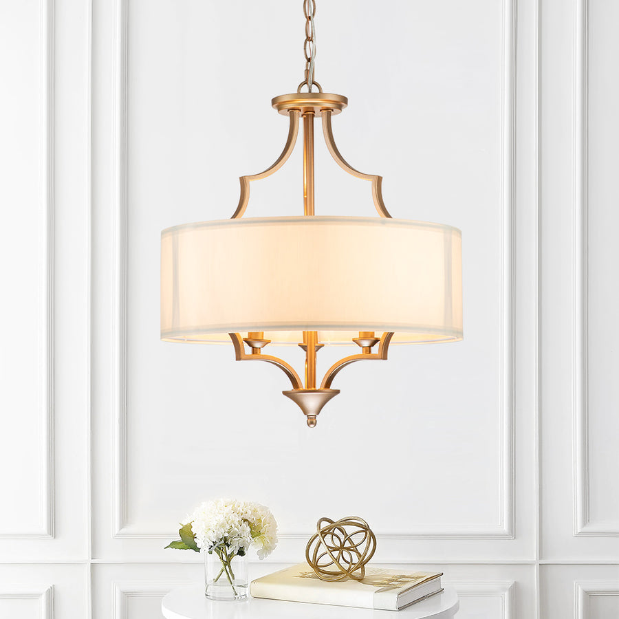 Brass Candle Style Drum Fabric Chandelier