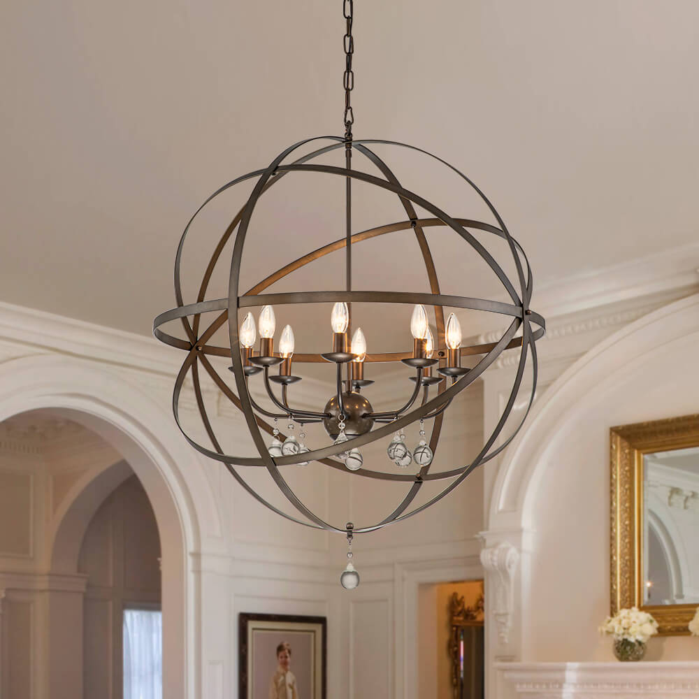 Classic 8-Light Orb Sphere Chandelier Crystal Accents LightFixturesUSA