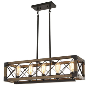 Farmhouse 5-Light Rectangle Wood Chandelier