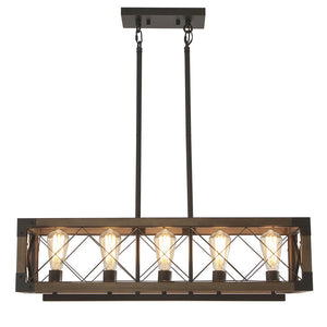 Farmhouse 5-Light Rectangle Wood Chandelier