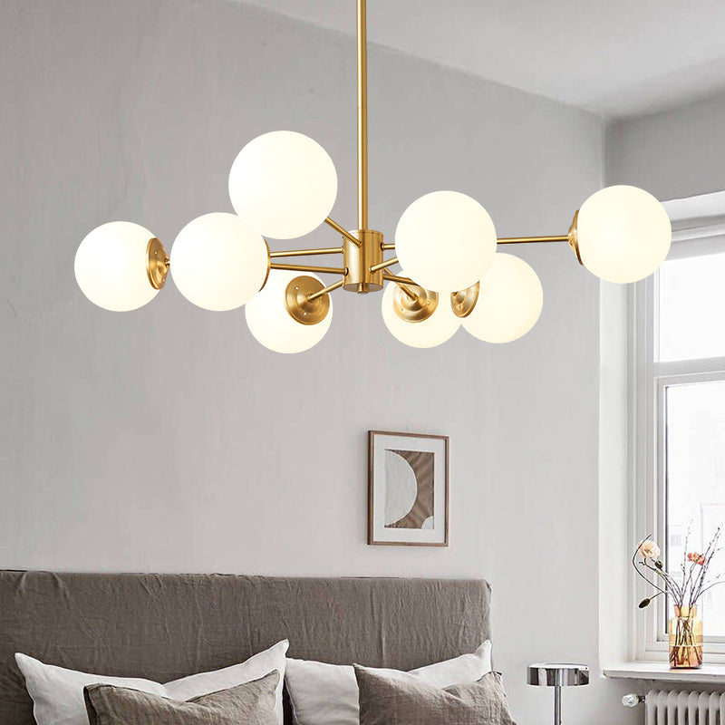 Frosted Glass Globe Sputnik Chandelier LightFixturesUSA, Brass