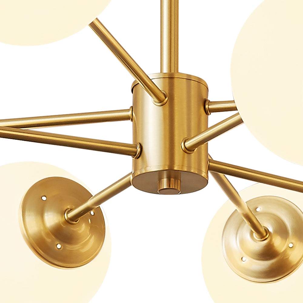 Frosted Glass Globe Sputnik Chandelier LightFixturesUSA, Brass