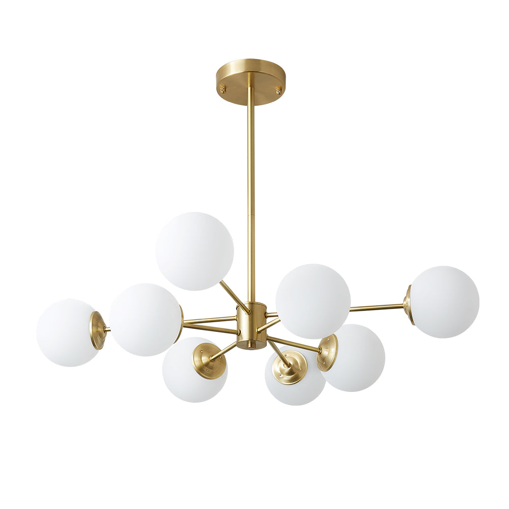 Frosted Glass Globe Sputnik Chandelier LightFixturesUSA, Brass
