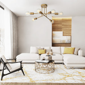 Mid-century Sputnik Semi Flush Mount Brass Chandelier