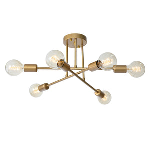 Mid-century Sputnik Semi Flush Mount Brass Chandelier