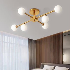 LightFixturesia-Gold Sputnik Semi Flush Mount Chandelier-Semi Flush Light-6 Lt-