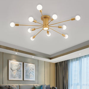 LightFixturesia-Mid-century Flush Mount Sputnik Ceiling Light-Semi Flush Light-Gold-