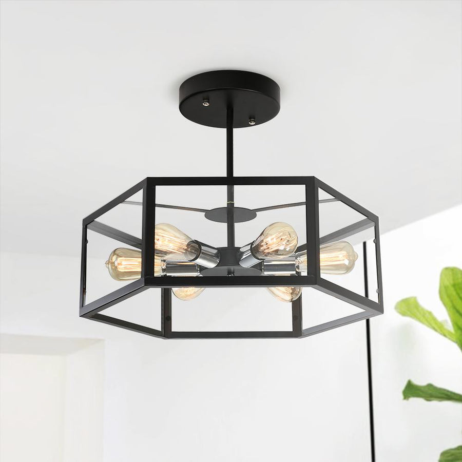 LightFixturesia-Modern Black Geometric Ceiling Light-Semi Flush Light-Default Title-