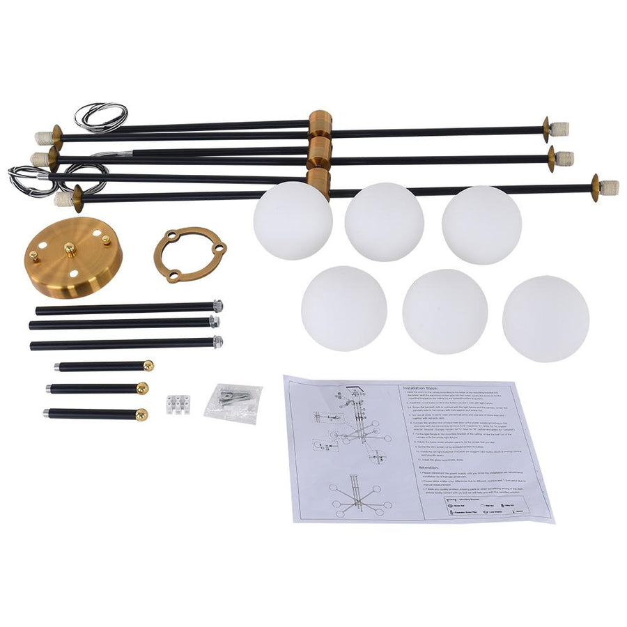 LightFixturesia-Modern Globe Linear Black Sputnik Chandelier-Chandelier-6 Lt-