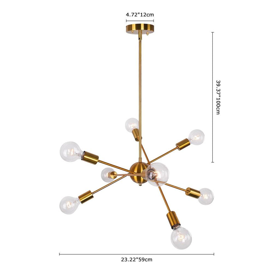 LightFixturesia-Modern Globe Multi-light Linear Sputnik Chandelier-Chandelier-Gold-6 Lt