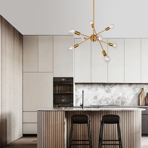 LightFixturesia-Modern Globe Multi-light Linear Sputnik Chandelier-Chandelier-Gold-6 Lt