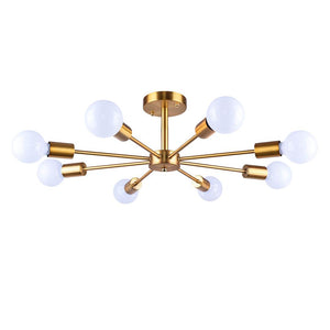 LightFixturesia-Modern Mid-Century Sputnik Chandelier Semi Flush-Chandelier-Brass-