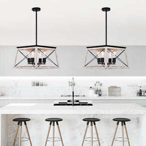 LightFixturesia-Modern Rustic Rectangular Lantern Chandelier-Pendant Light-Default Title-