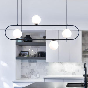 LightFixturesia-Modern Style 4-Light Glass Globe Linear Island Chandelier-Kitchen Island Pendant-Black-