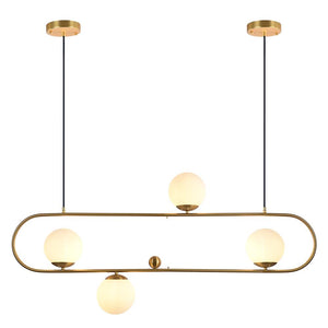LightFixturesia-Modern Style 4-Light Glass Globe Linear Island Chandelier-Kitchen Island Pendant-Brass-