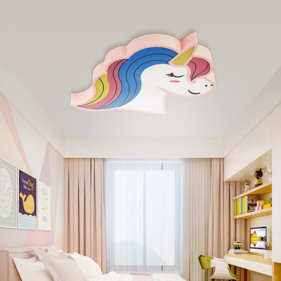 LightFixturesia-Rainbow Unicorn Ceiling Light for Kids-Flush Mount Light-Pink-