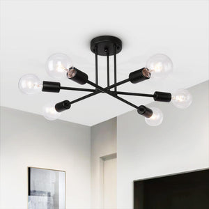 LightFixturesia-Semi Flush 6-light Sputnik Chandelier-Flush Mount Light-Gold-