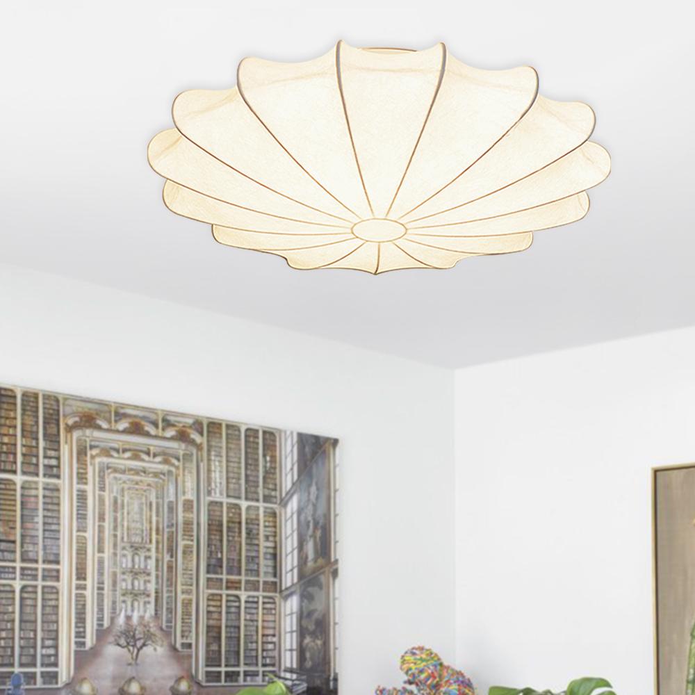 Mid-century Modern Fabric White Flush Mount Light | LightFixturesUSA