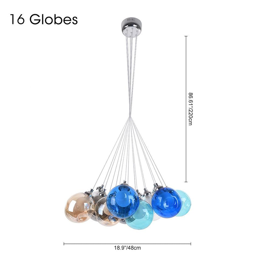LightFixturesia-Unique Multi-Color Globe Cluster Chandelier-Chandelier-Blue Tune-16 Globes