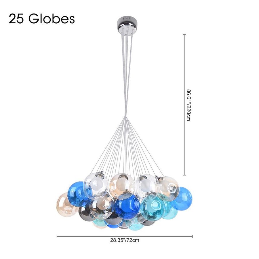 LightFixturesia-Unique Multi-Color Globe Cluster Chandelier-Chandelier-Blue Tune-25 Globes