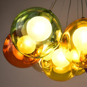 LightFixturesia-Unique Multi-Color Globe Cluster Chandelier-Chandelier-Yellow Tune-7 Globes