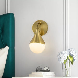 LightFixturesUSA-1-Light Aged Brass Teardrop Frosted Glass Wall Lamp-Wall Sconce-Brass-1-Lt