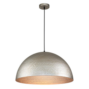 LightFixturesUSA-1-Light Antique Oversized Hammered Dome Pendant Light-Chandelier-Antique Silver-