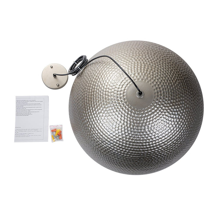 LightFixturesUSA-1-Light Antique Oversized Hammered Dome Pendant Light-Chandelier-Antique Silver-