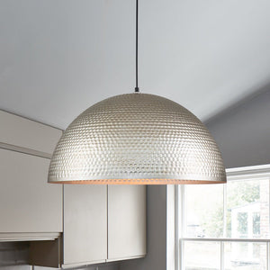 LightFixturesUSA-1-Light Antique Oversized Hammered Dome Pendant Light-Chandelier-Antique Silver-